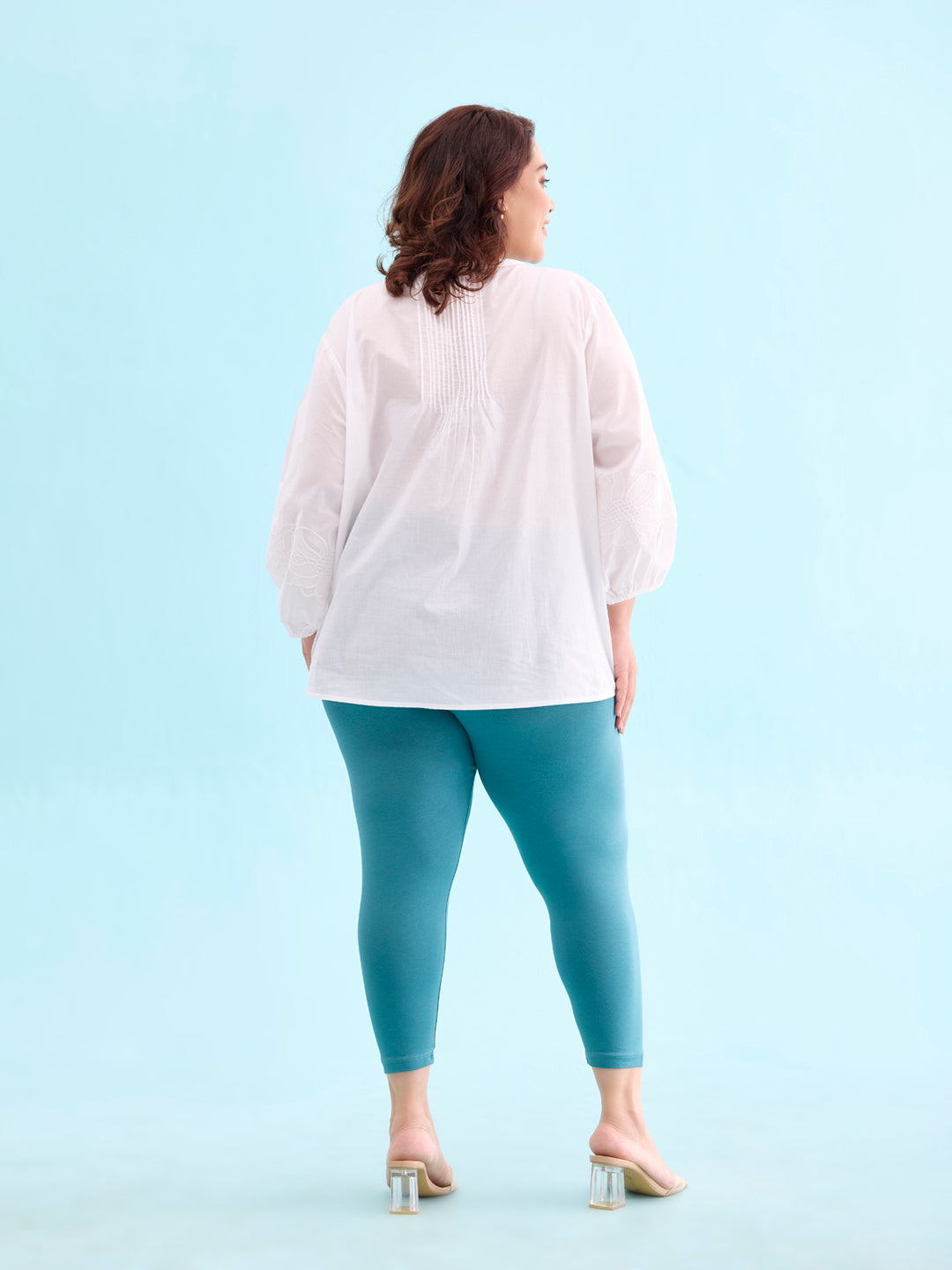 Ocean Green Cotton Stretch Cropped Leggings