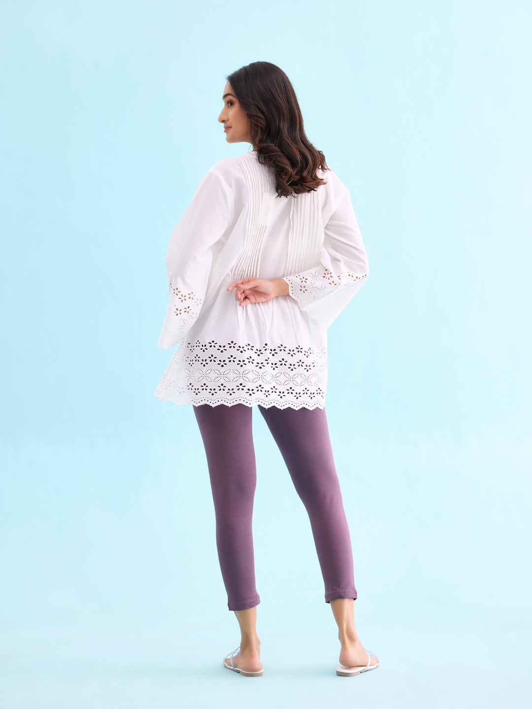 Purple Cotton Stretch Cropped Leggings