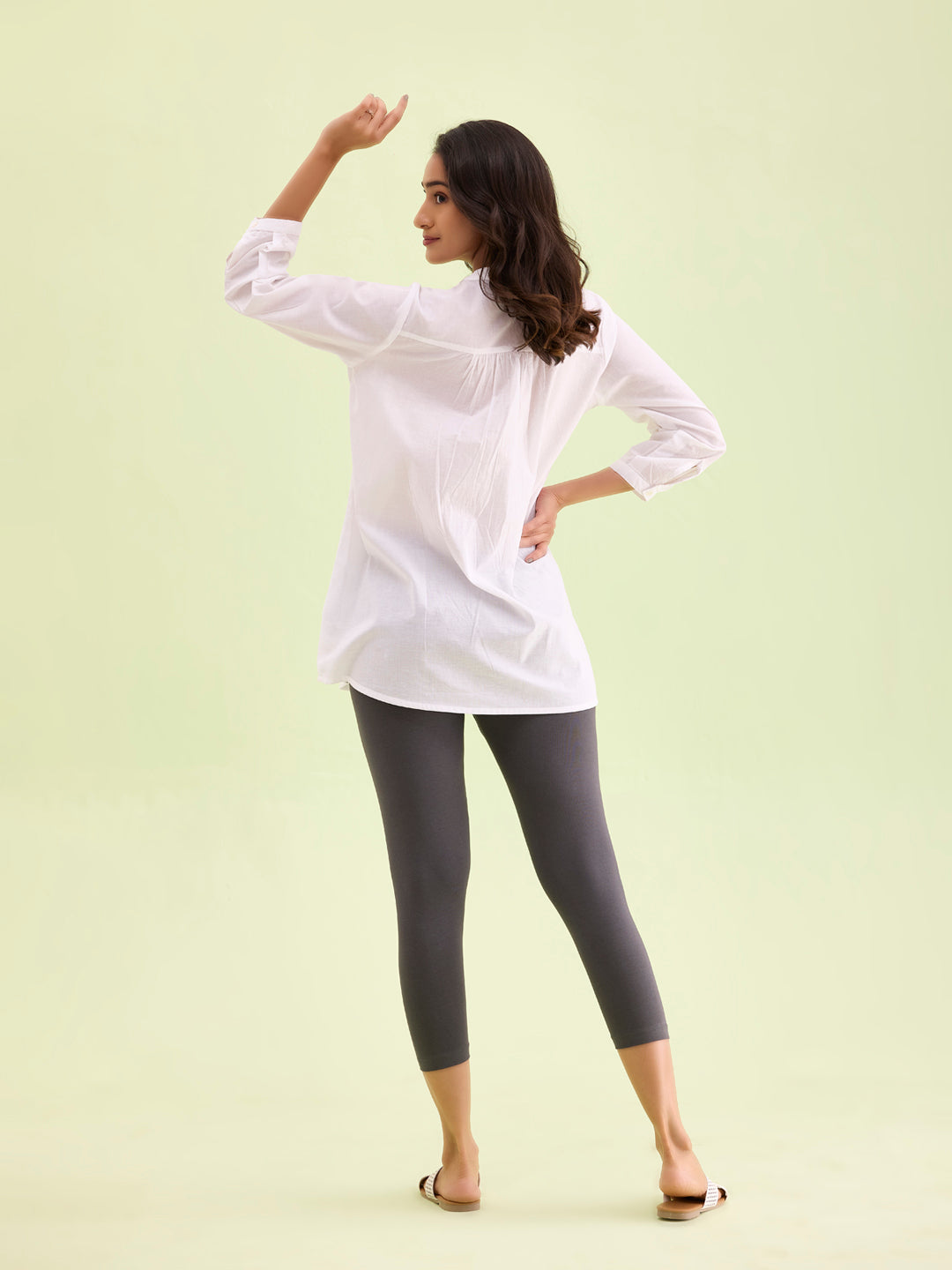 Silver Grey Cotton Stretch Cropped Leggings