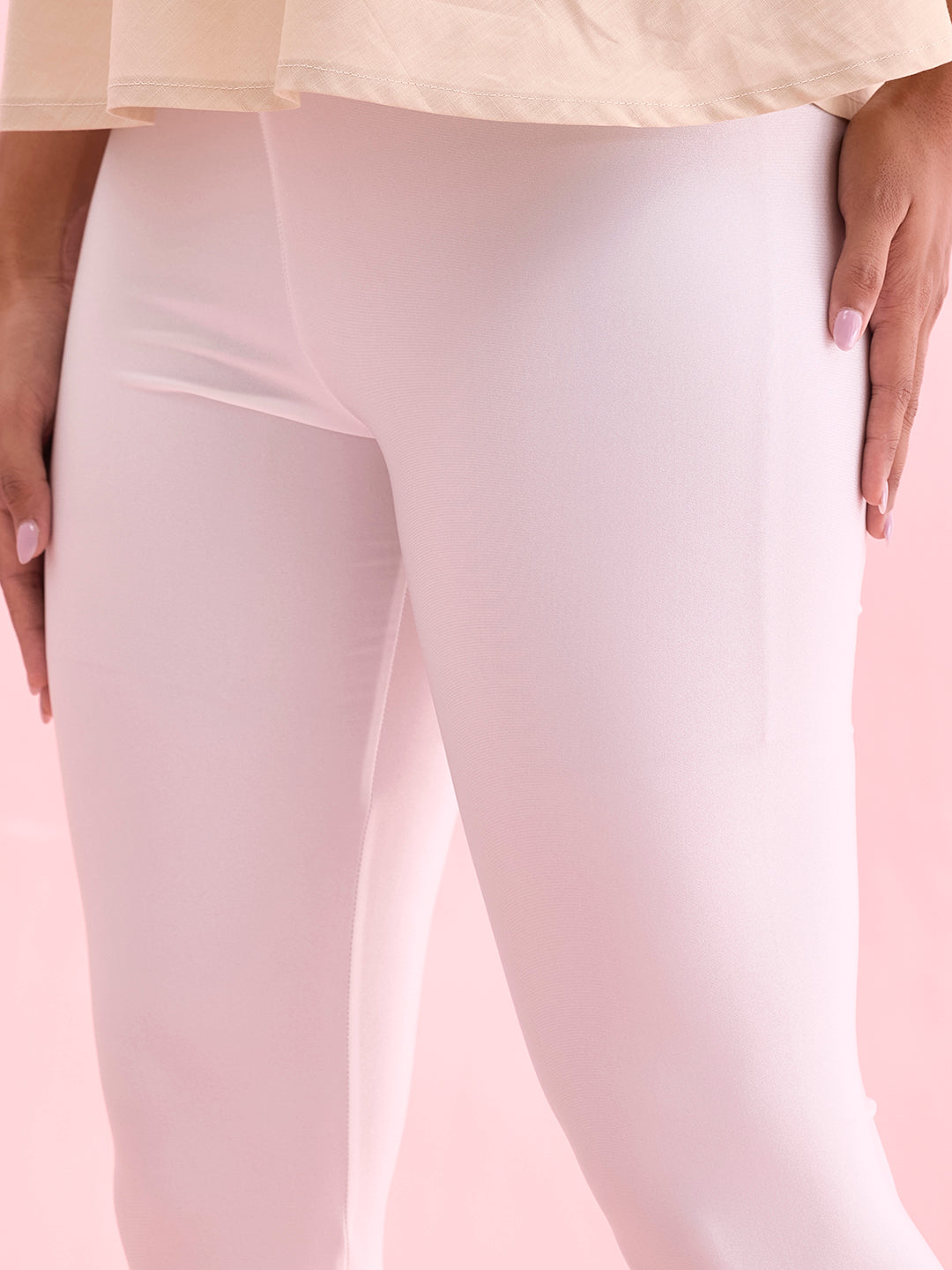 White Cotton Stretch Cropped Shimmer Leggings