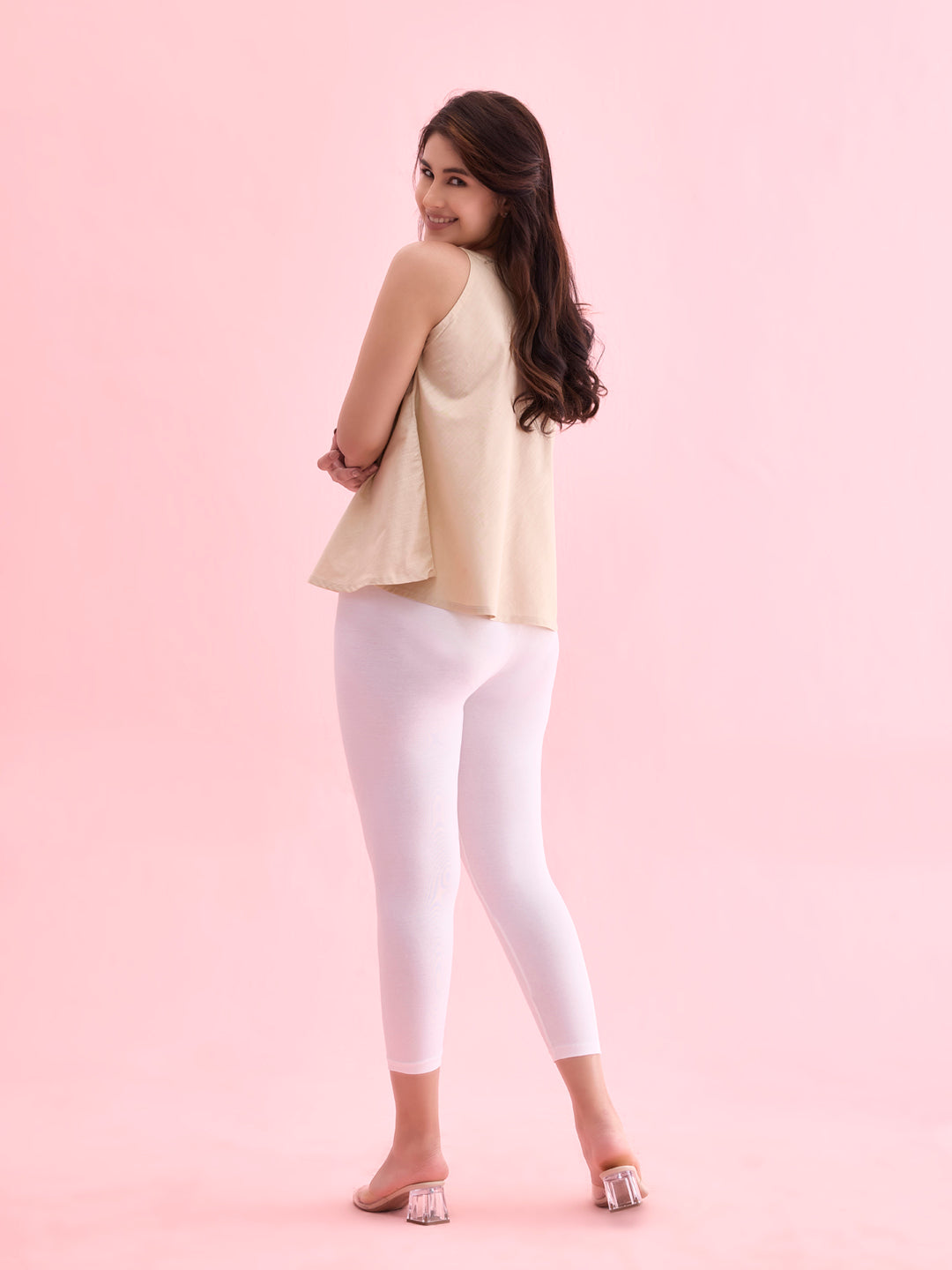 White Cotton Stretch Cropped Leggings