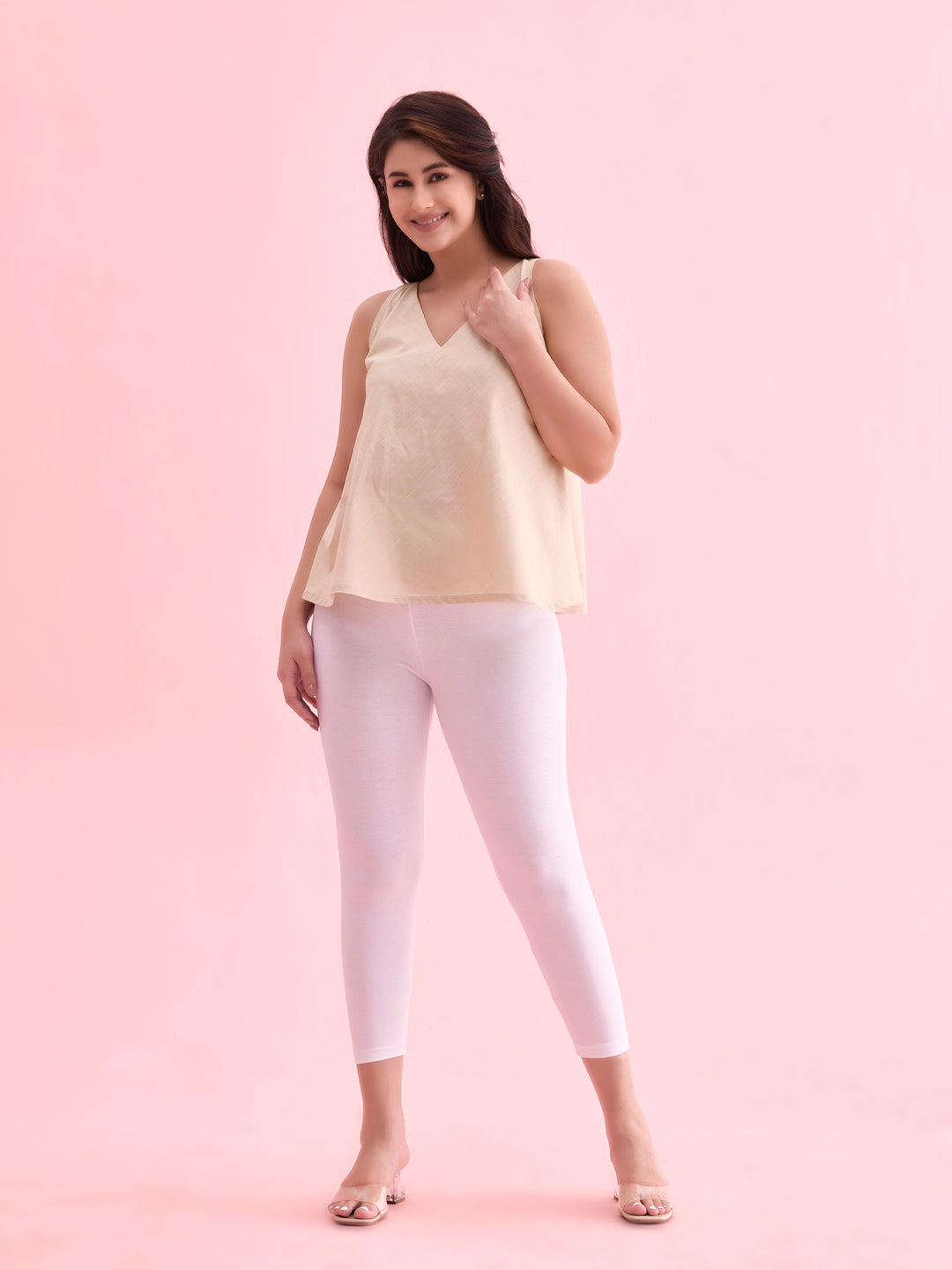 White Cotton Stretch Cropped Leggings