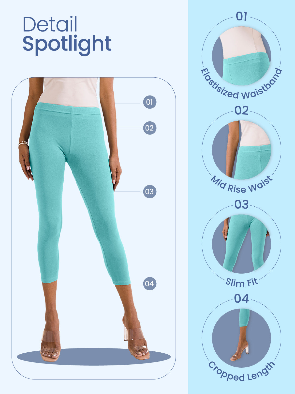 Ocean Green Cotton Stretch Cropped Leggings