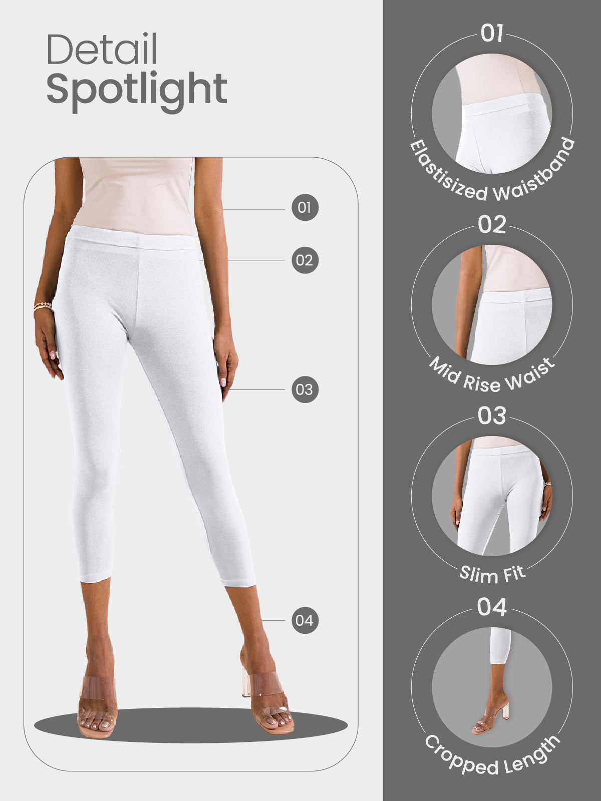 White Cotton Stretch Cropped Shimmer Leggings