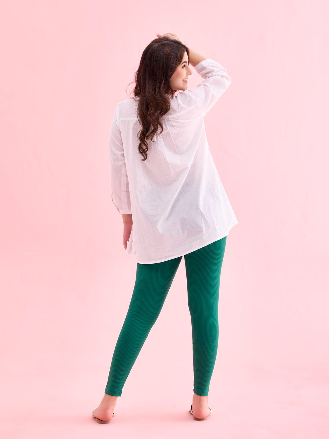 Bottle Green Drop Needle Fabric Rib Leggings