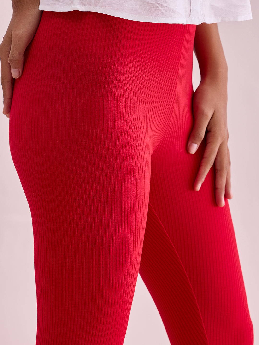 Dark Red Drop Needle Fabric Rib Leggings