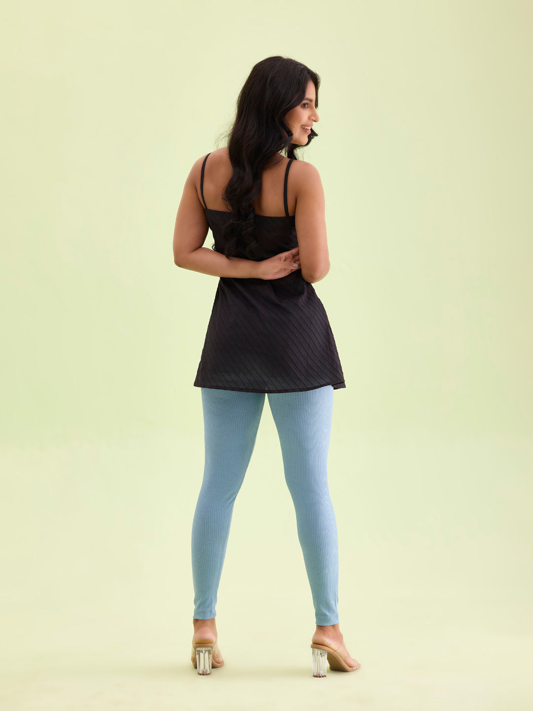 Dusty Blue Drop Needle Fabric Rib Leggings