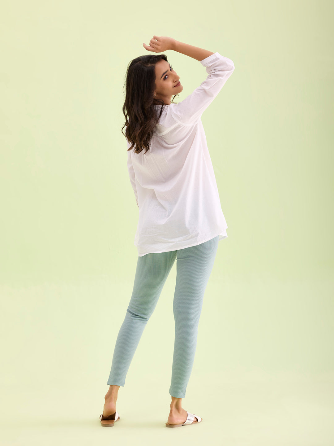 Dusty Green Drop Needle Fabric Rib Leggings