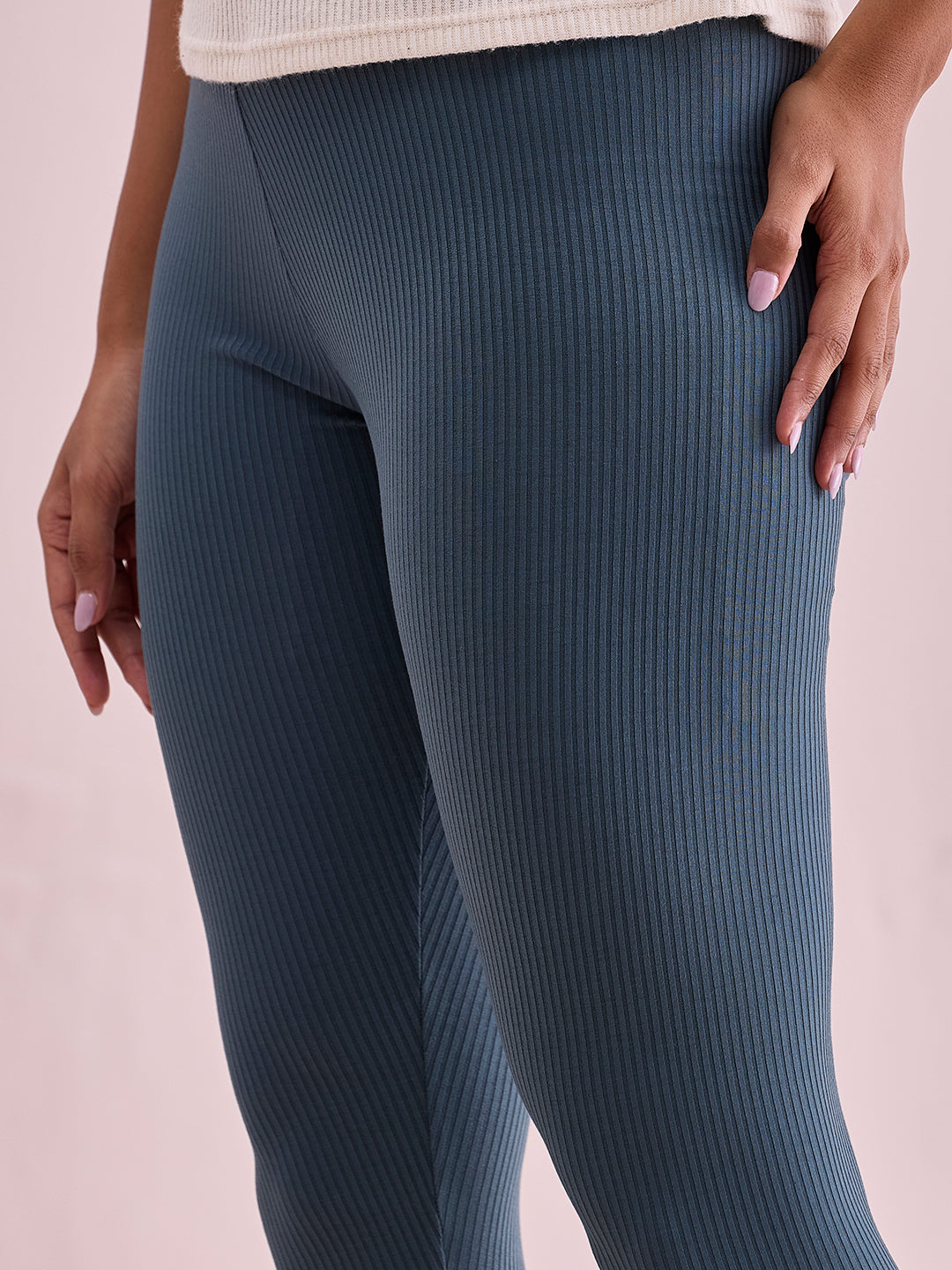 Ocean Green Drop Needle Fabric Rib Leggings