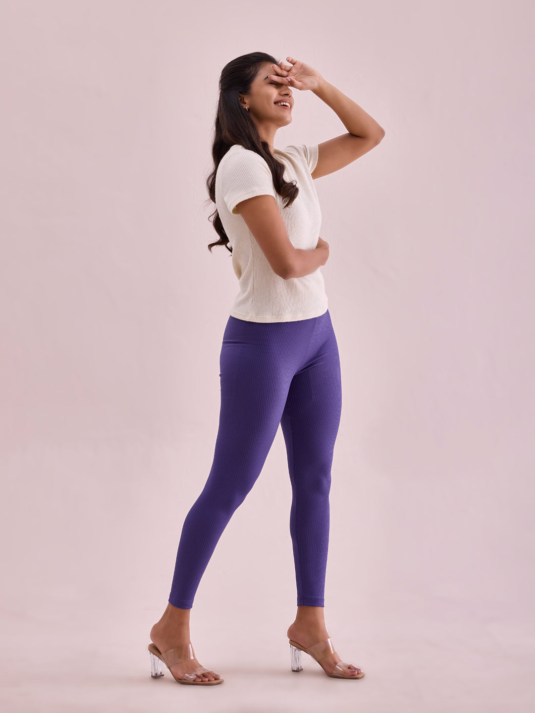 Purple Drop Needle Fabric Rib Leggings