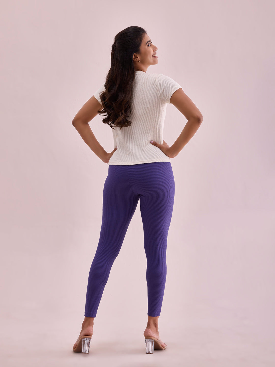 Purple Drop Needle Fabric Rib Leggings