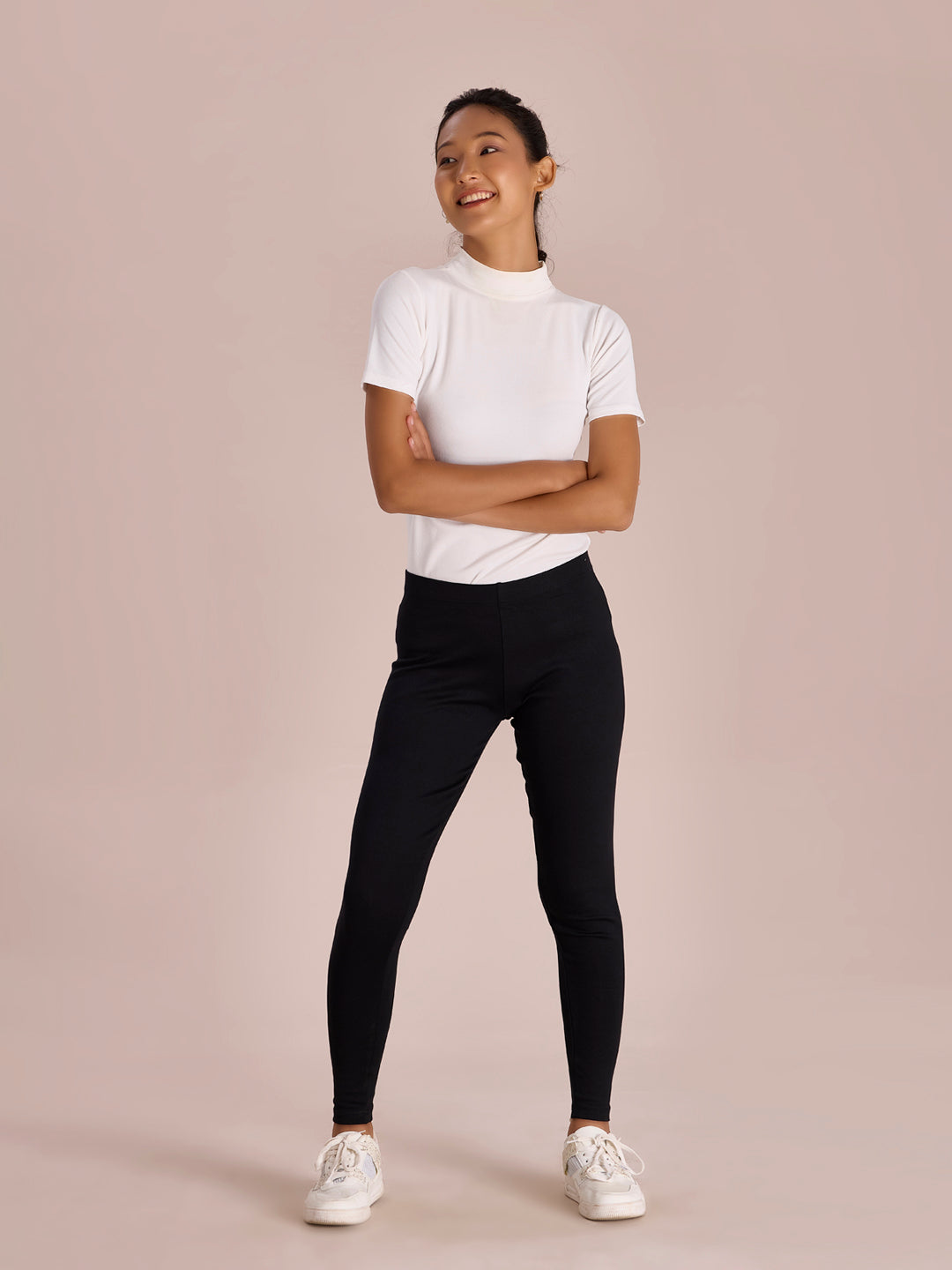 Black Cotton Stretch Ribbed warm Leggings