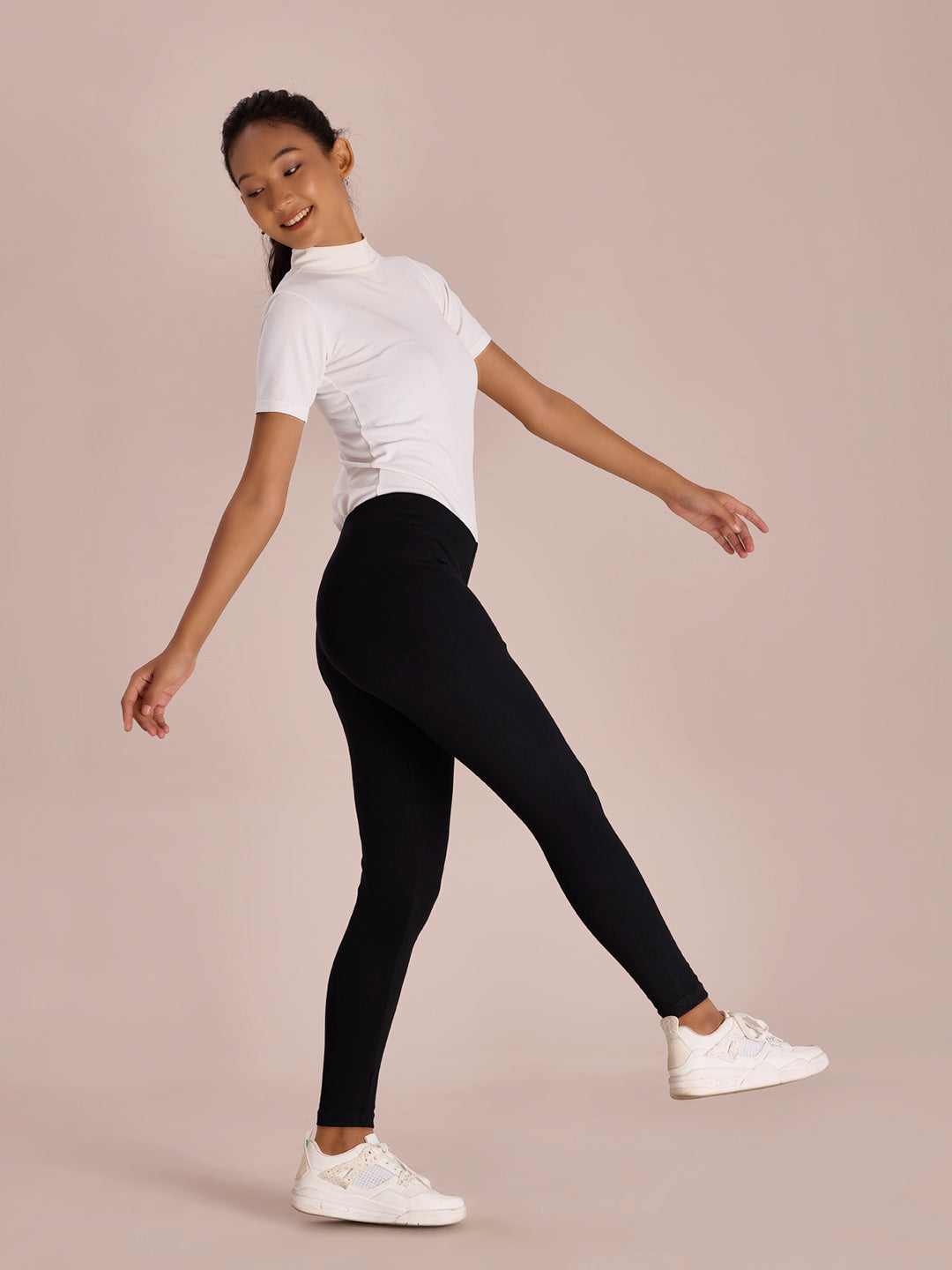 Black Cotton Stretch Ribbed warm Leggings