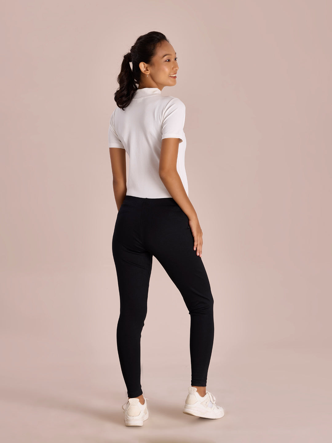 Black Cotton Stretch Ribbed warm Leggings