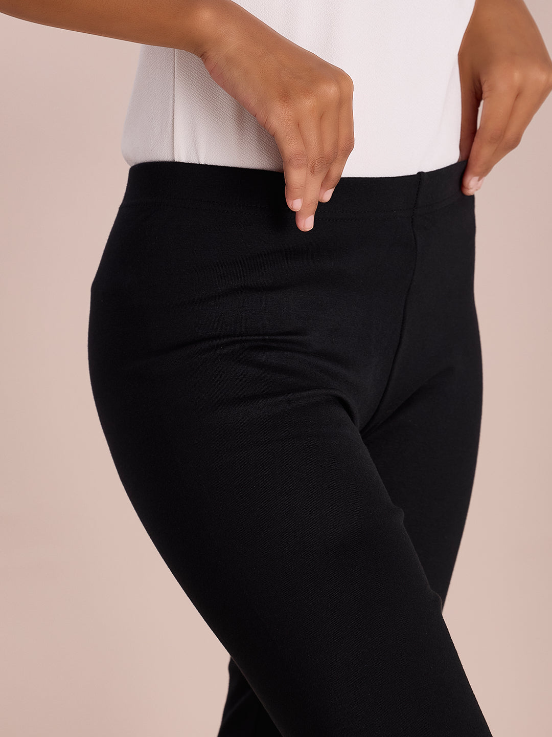 Black Cotton Stretch Ribbed warm Leggings