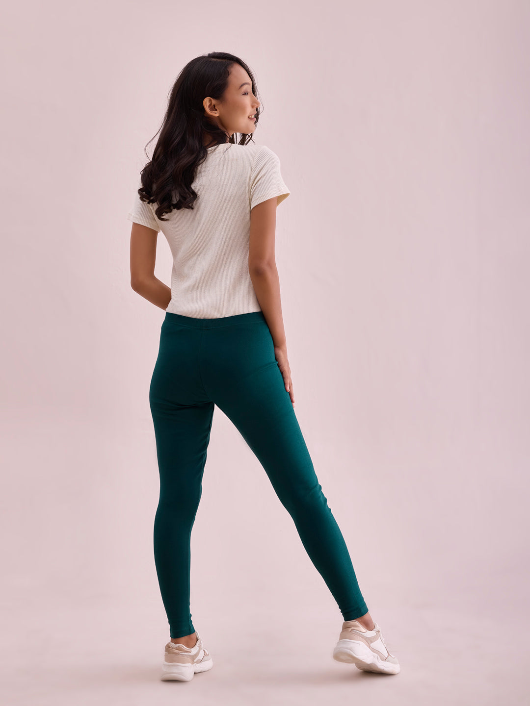 Bottle Green Cotton Stretch Ribbed warm Leggings