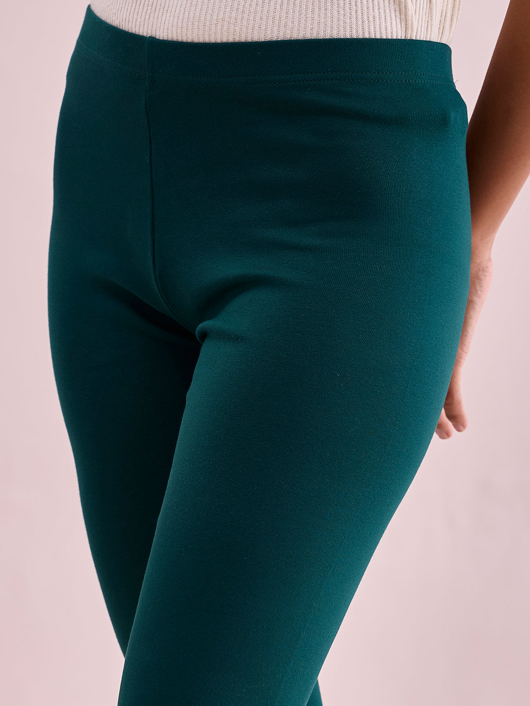 Bottle Green Cotton Stretch Ribbed warm Leggings