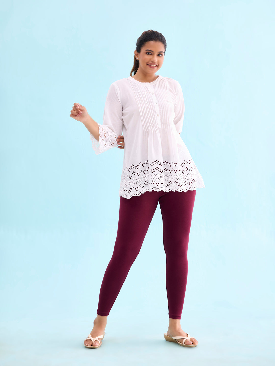 Bright Maroon Cotton Stretch Ribbed warm Leggings