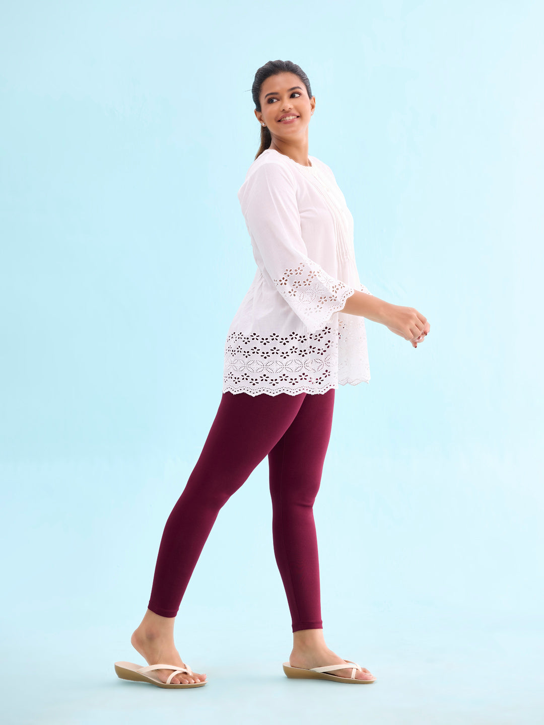 Bright Maroon Cotton Stretch Ribbed warm Leggings