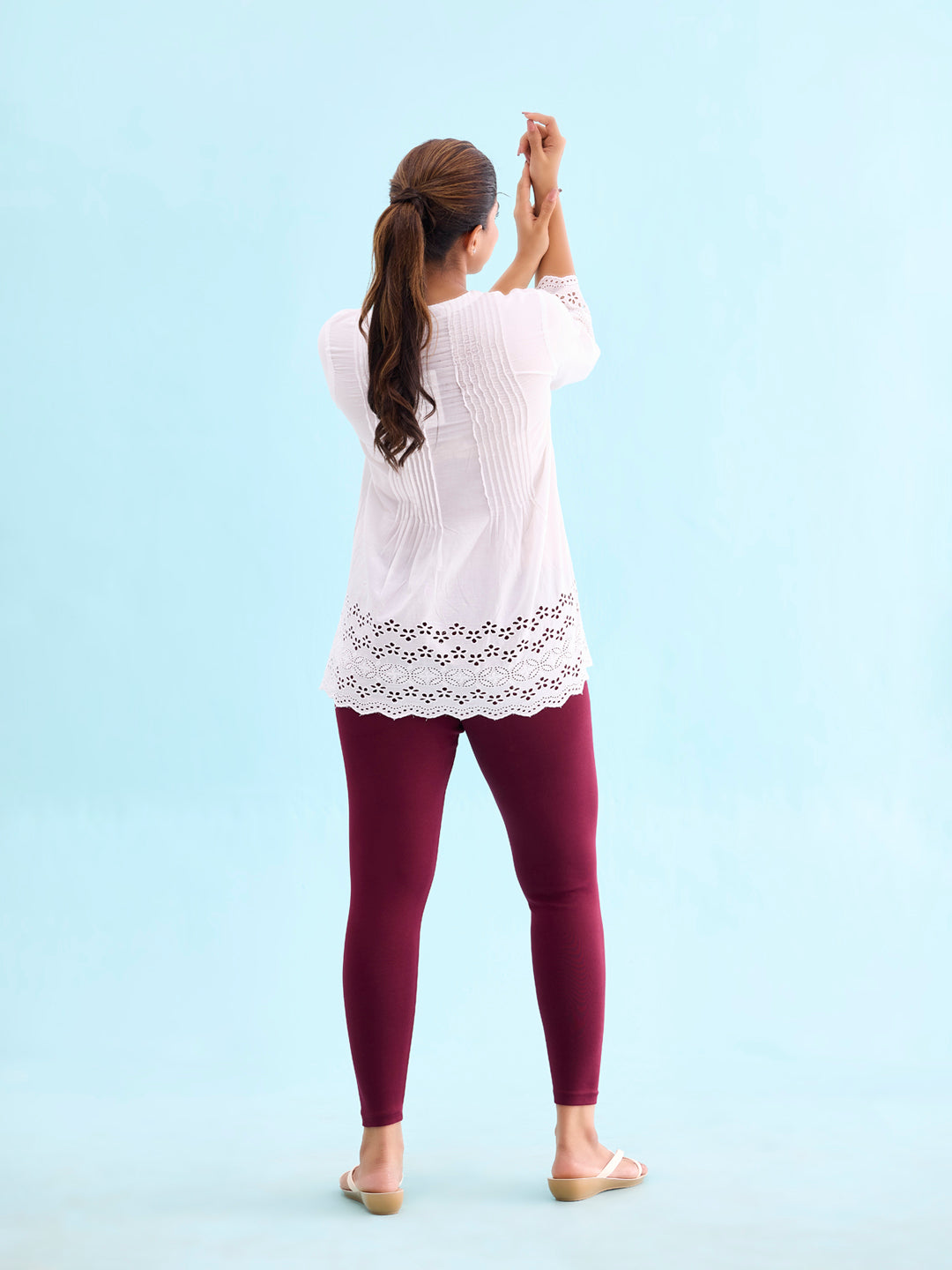 Bright Maroon Cotton Stretch Ribbed warm Leggings