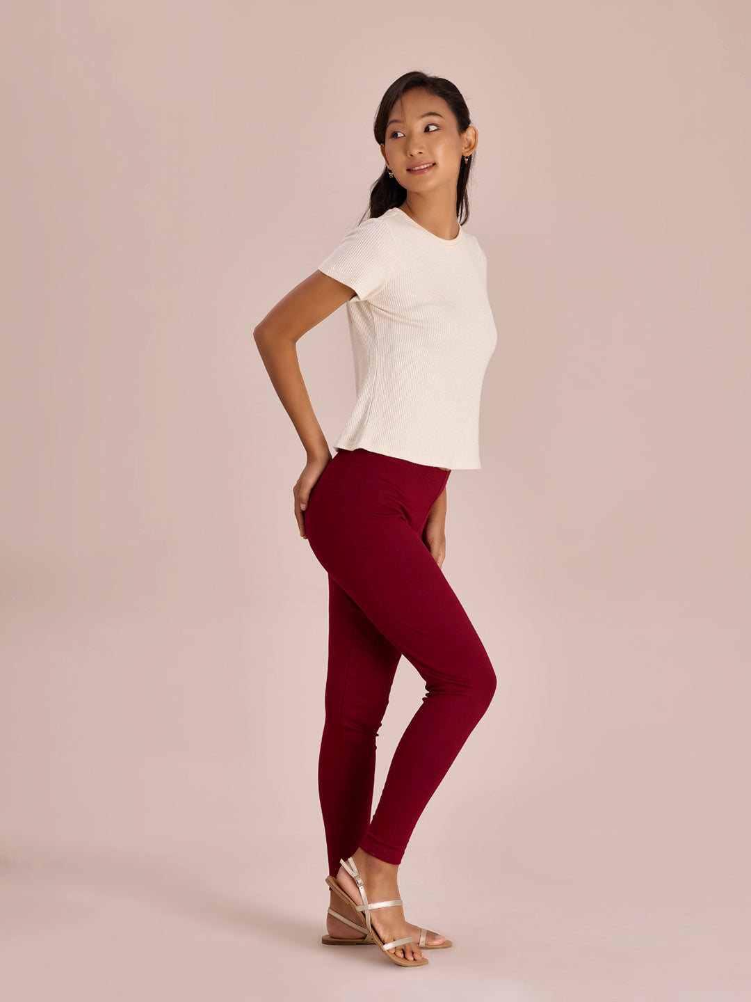 Bright Red Cotton Stretch Ribbed warm Leggings