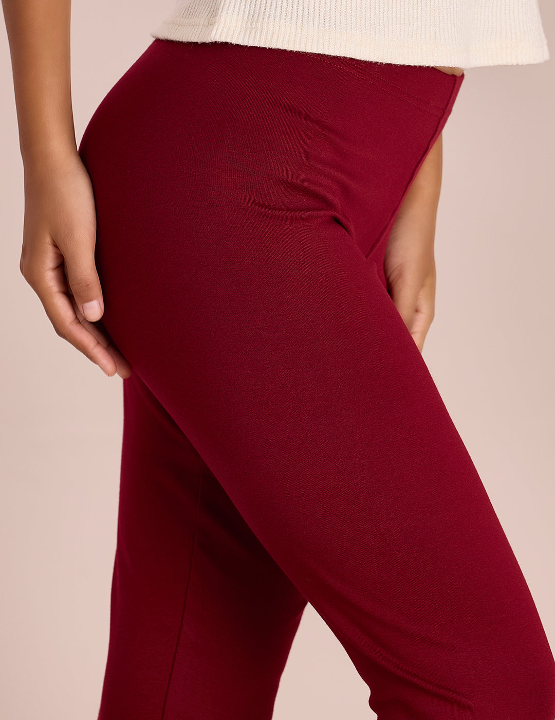 Bright Red Cotton Stretch Ribbed warm Leggings