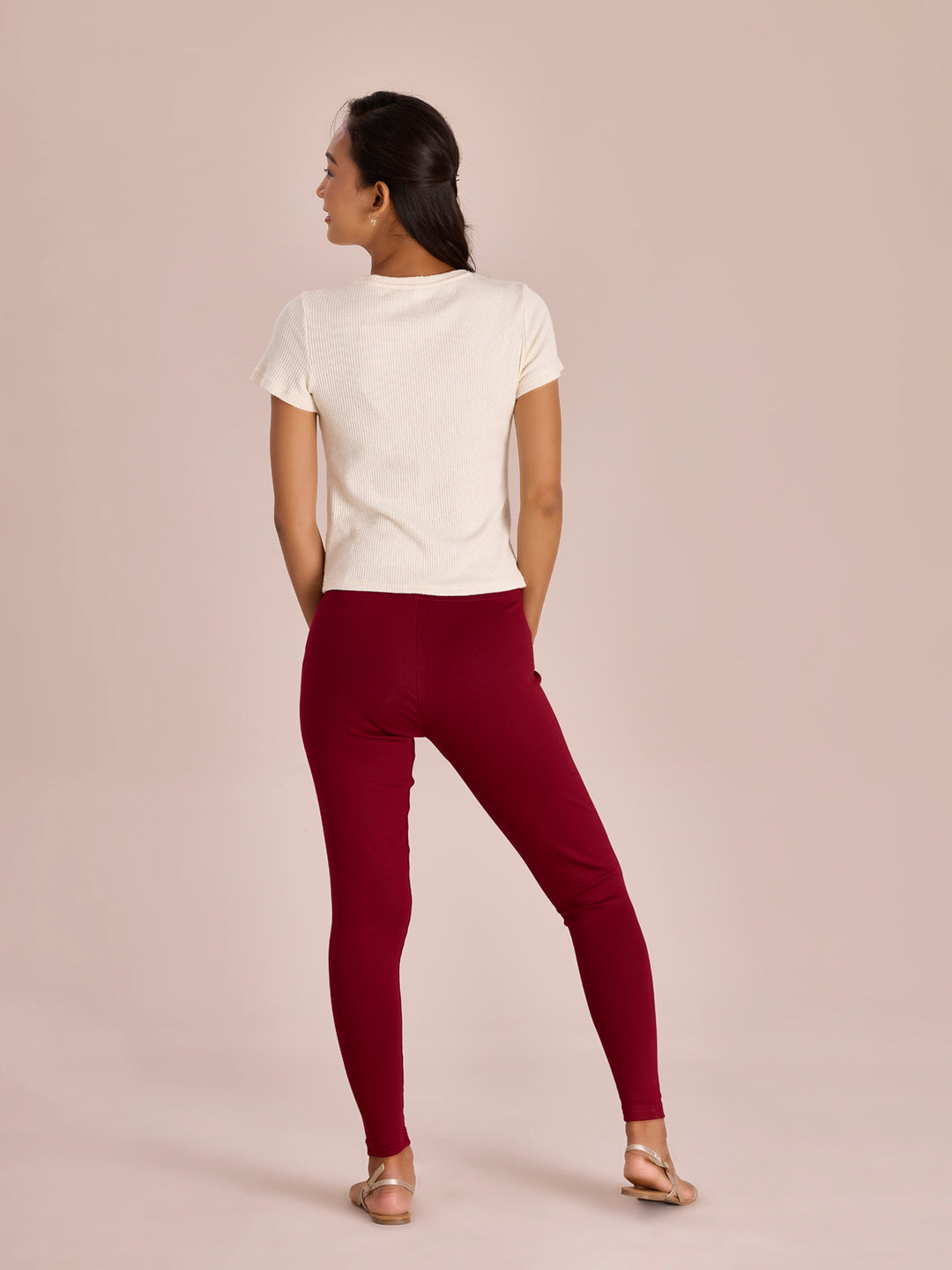 Bright Red Cotton Stretch Ribbed warm Leggings