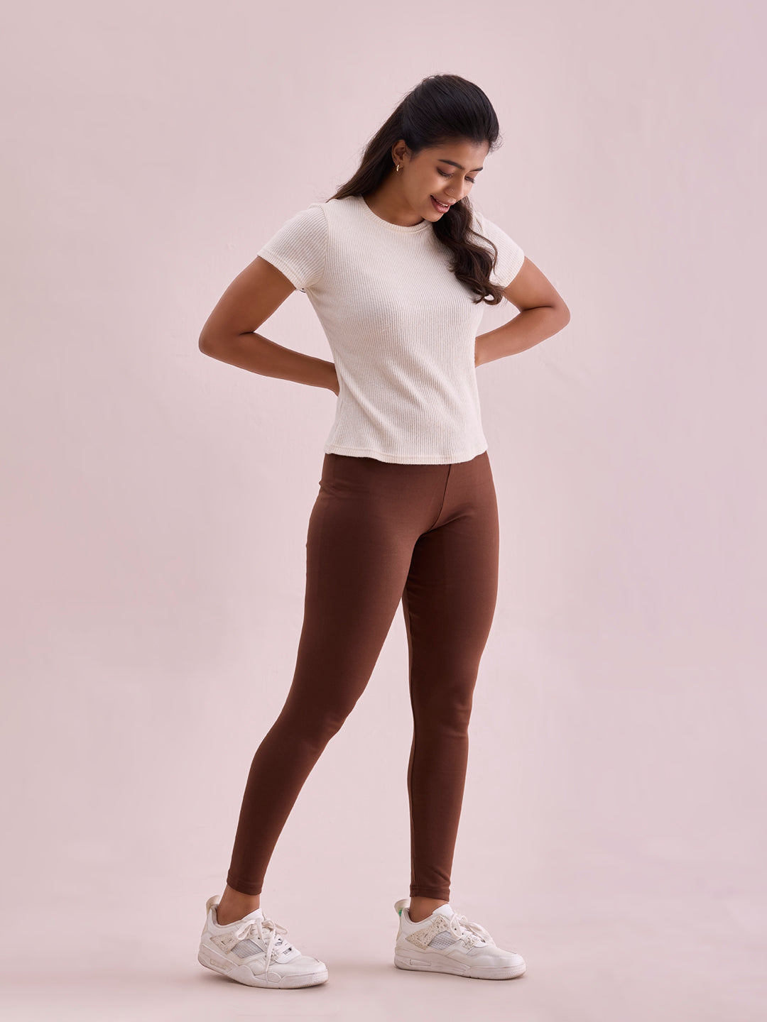 Dark Brown Cotton Stretch Ribbed warm Leggings