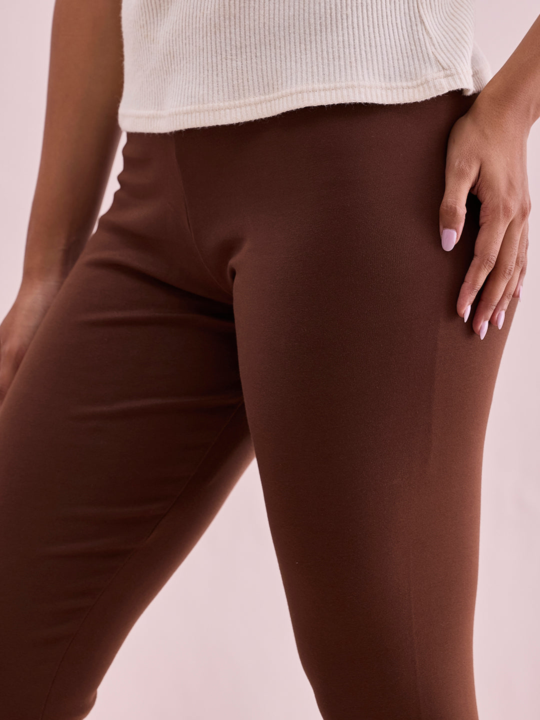 Dark Brown Cotton Stretch Ribbed warm Leggings