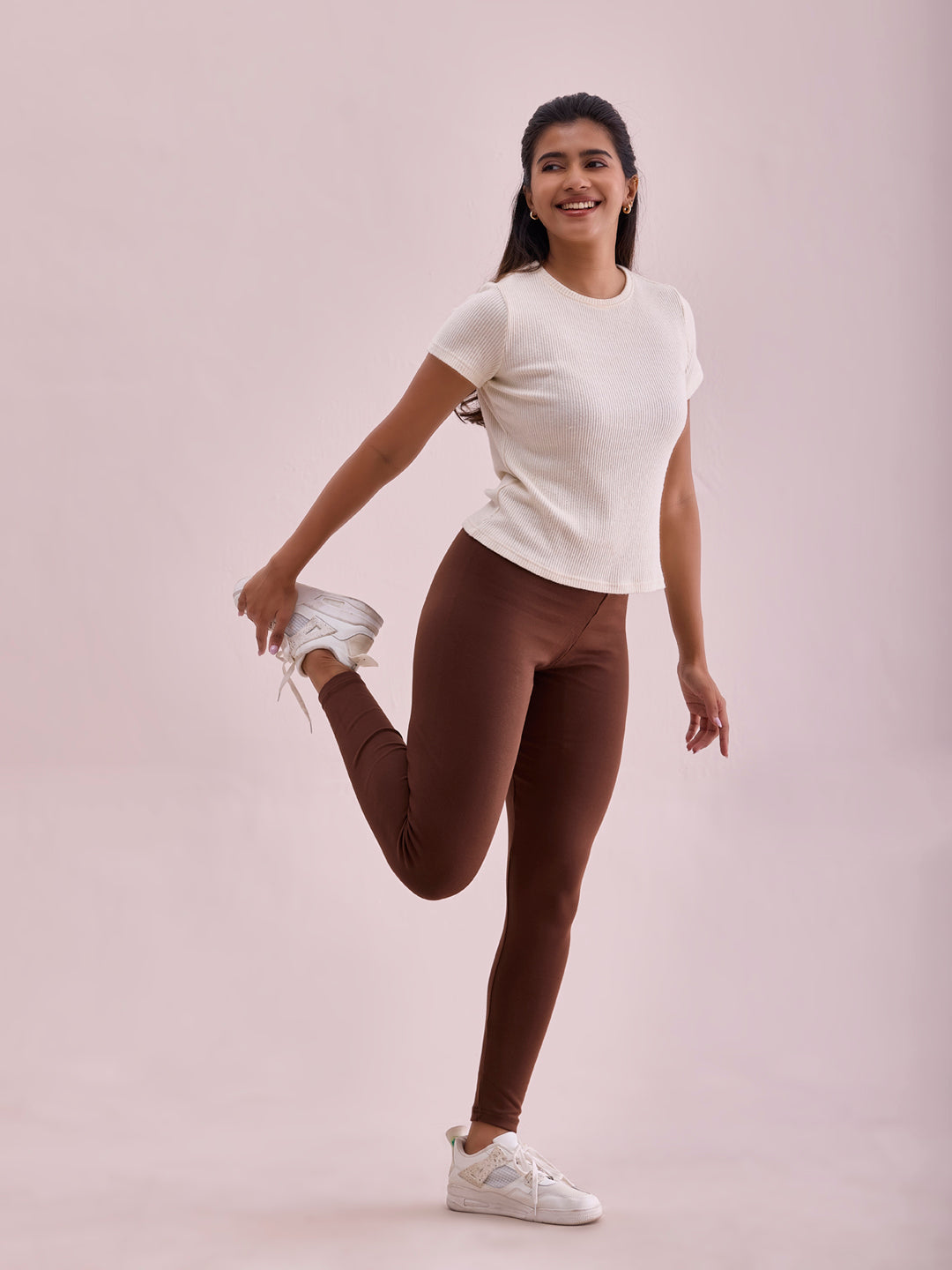 Dark Brown Cotton Stretch Ribbed warm Leggings