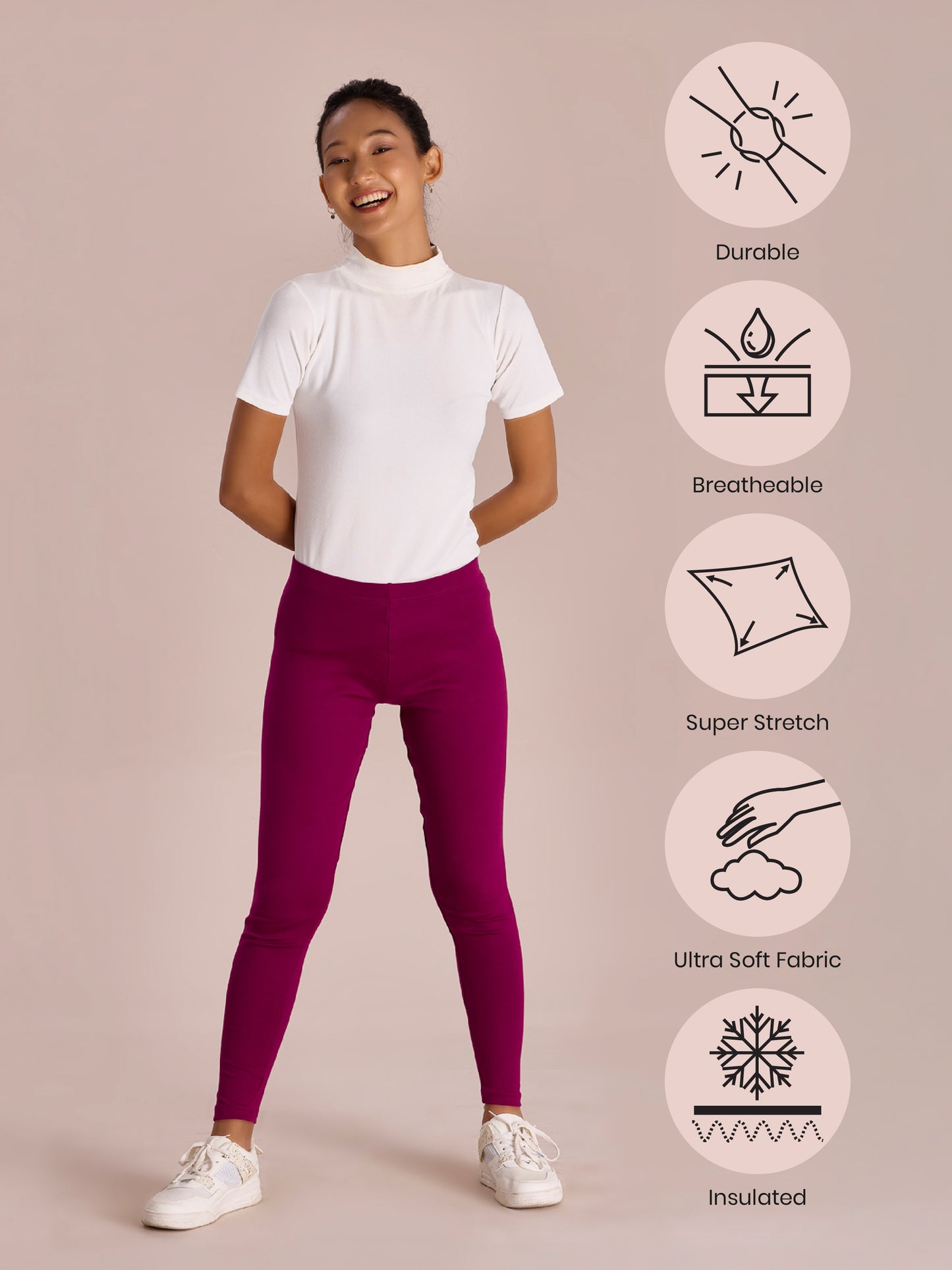 Dark Rose Cotton Stretch Ribbed warm Leggings