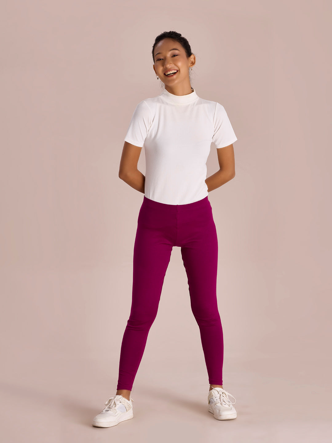 Dark Rose Cotton Stretch Ribbed warm Leggings