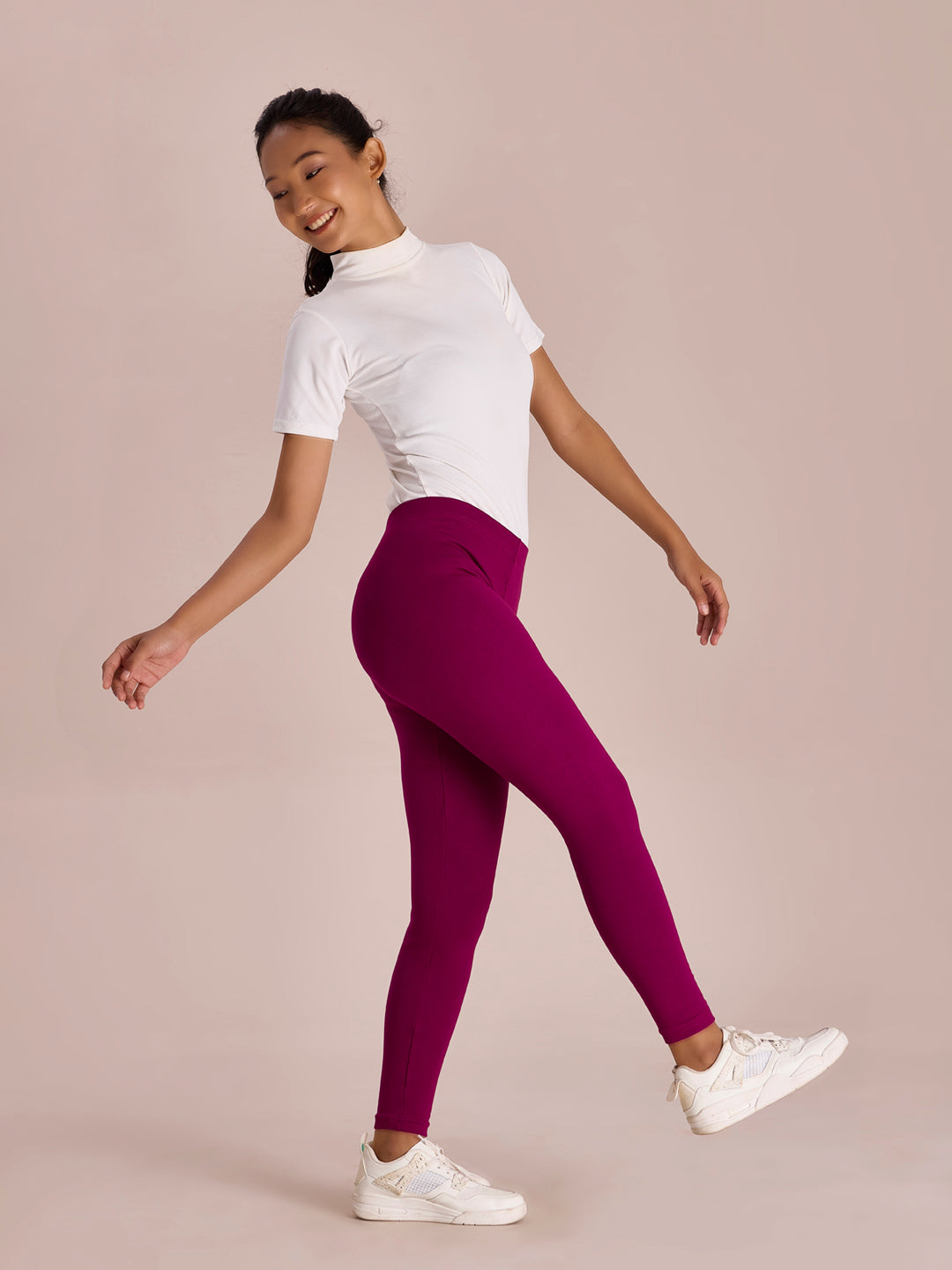 Dark Rose Cotton Stretch Ribbed warm Leggings