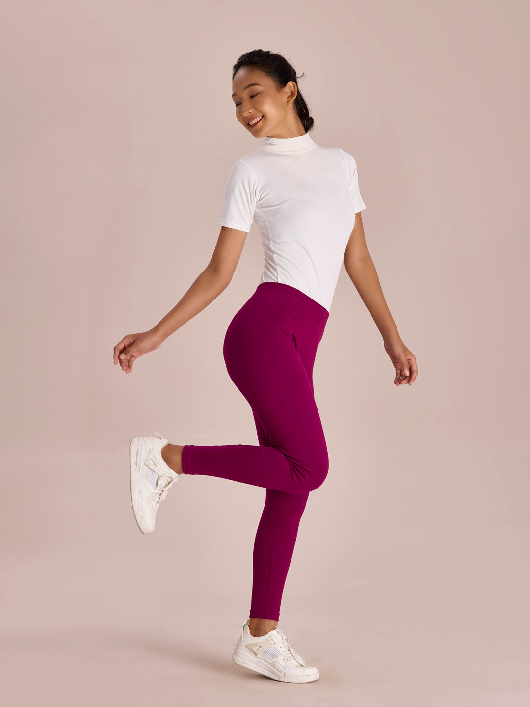 Dark Rose Cotton Stretch Ribbed warm Leggings