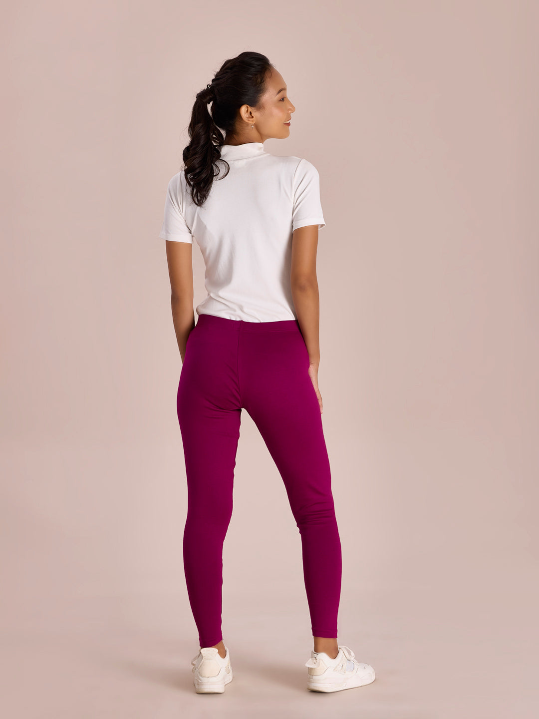 Dark Rose Cotton Stretch Ribbed warm Leggings