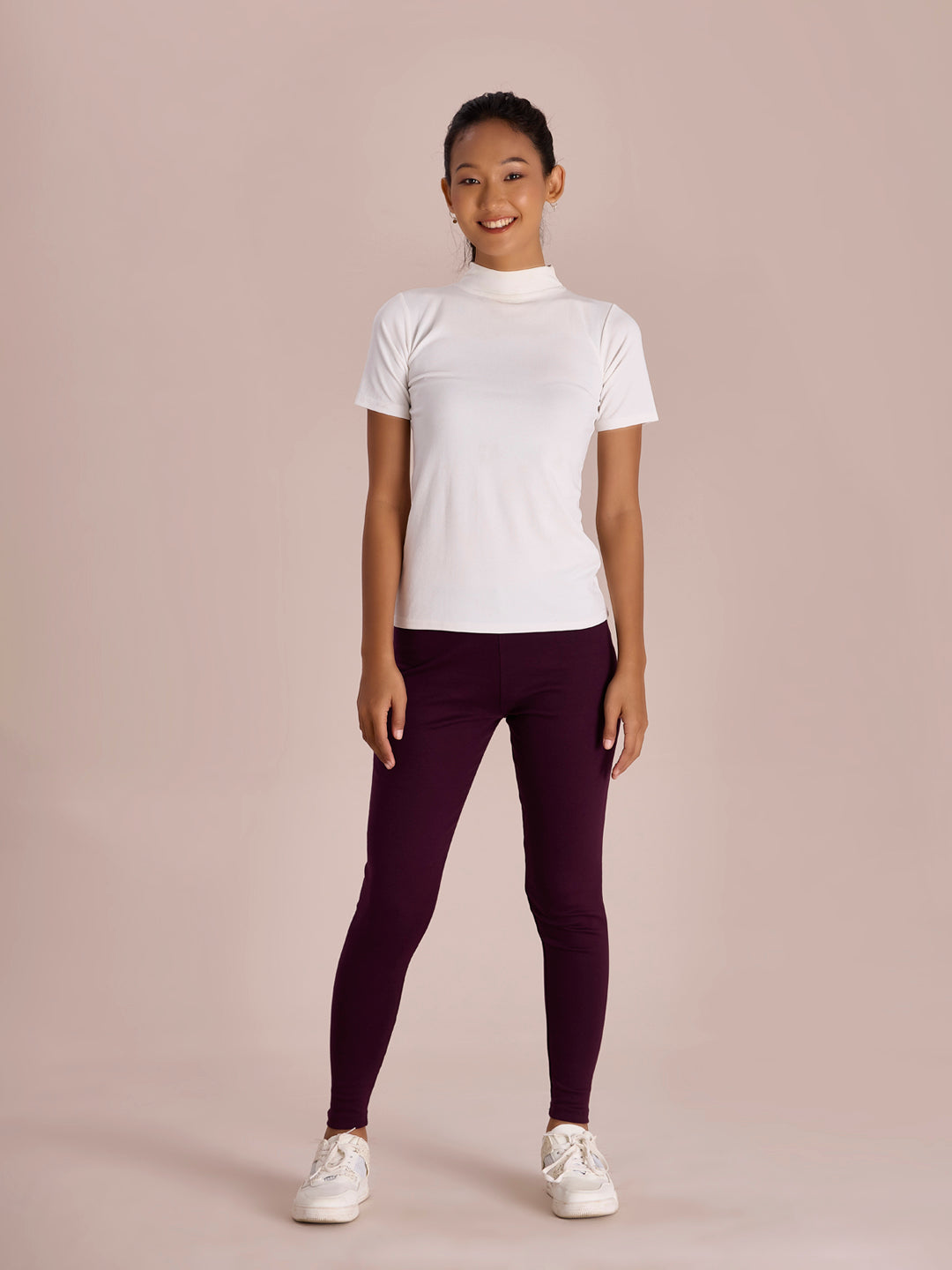 Dark Wine Cotton Stretch Ribbed warm Leggings