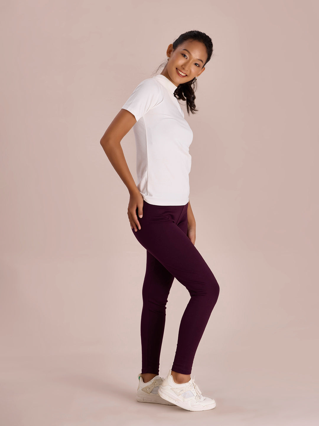 Dark Wine Cotton Stretch Ribbed warm Leggings