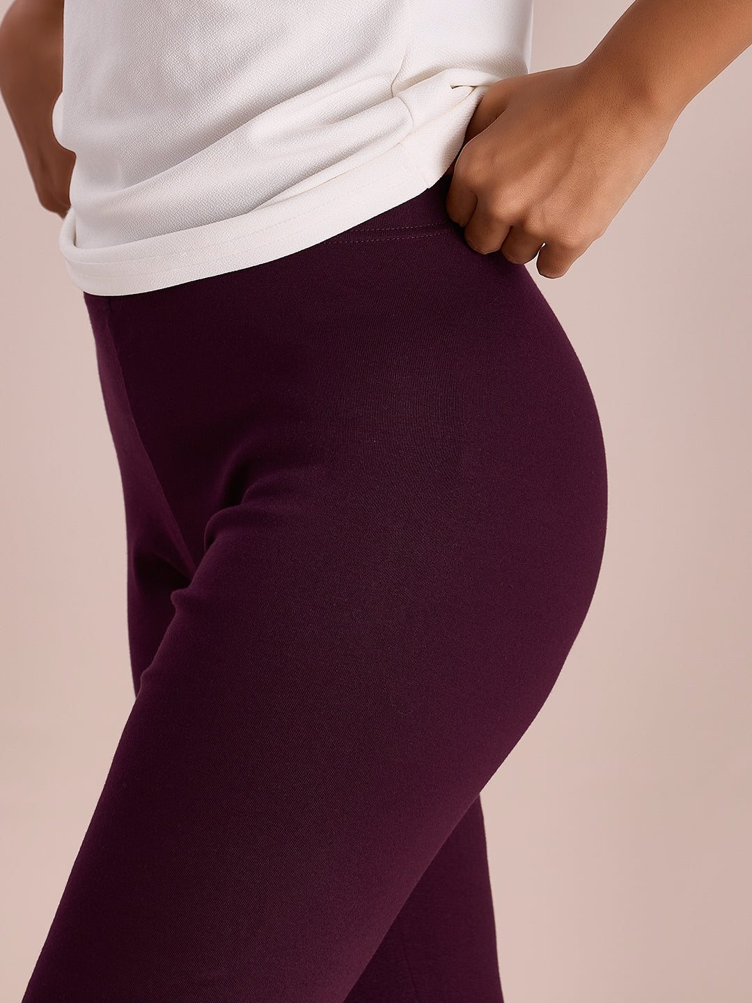 Dark Wine Cotton Stretch Ribbed warm Leggings