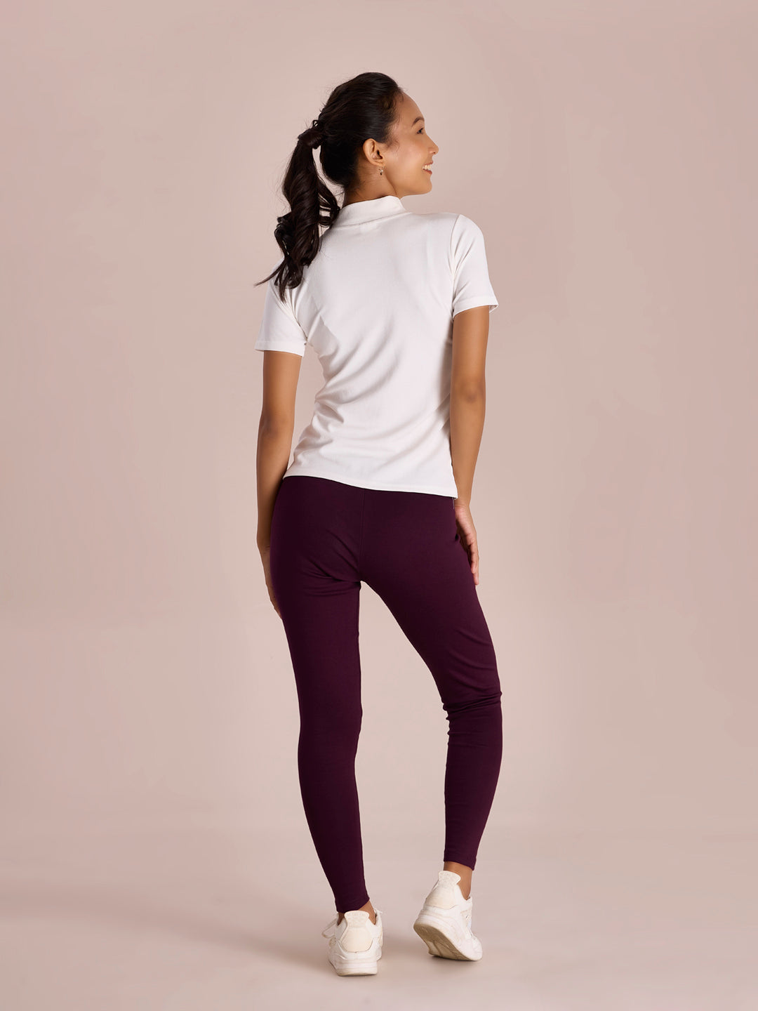 Dark Wine Cotton Stretch Ribbed warm Leggings