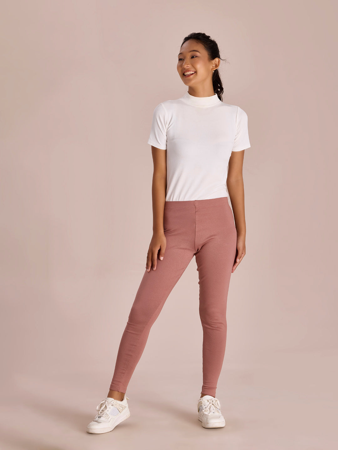 Dusty Pink Cotton Stretch Ribbed warm Leggings