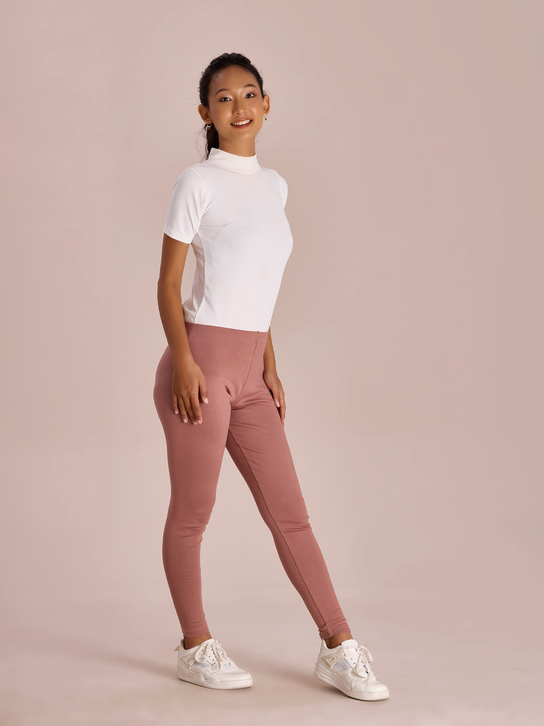 Dusty Pink Cotton Stretch Ribbed warm Leggings