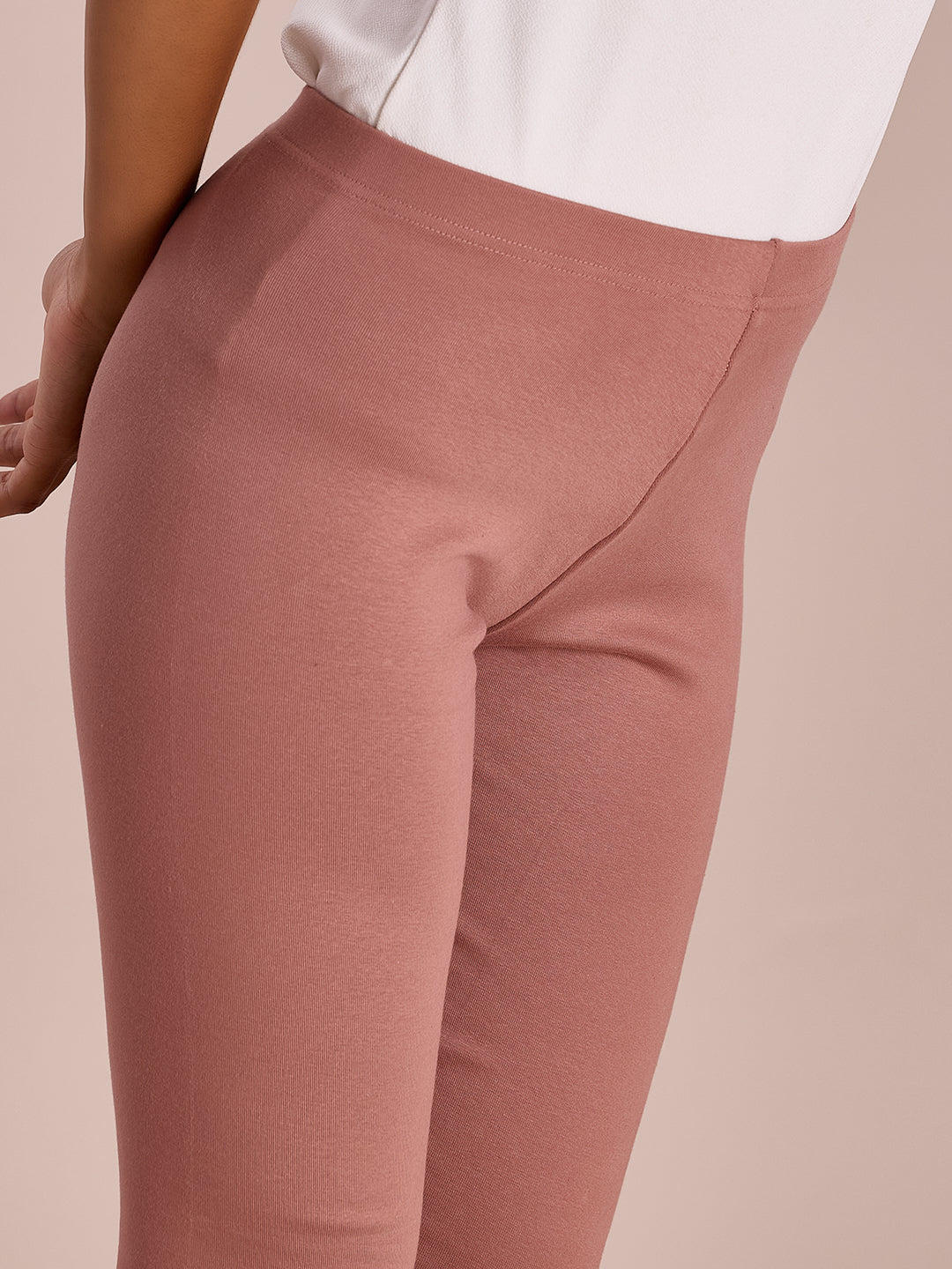 Dusty Pink Cotton Stretch Ribbed warm Leggings