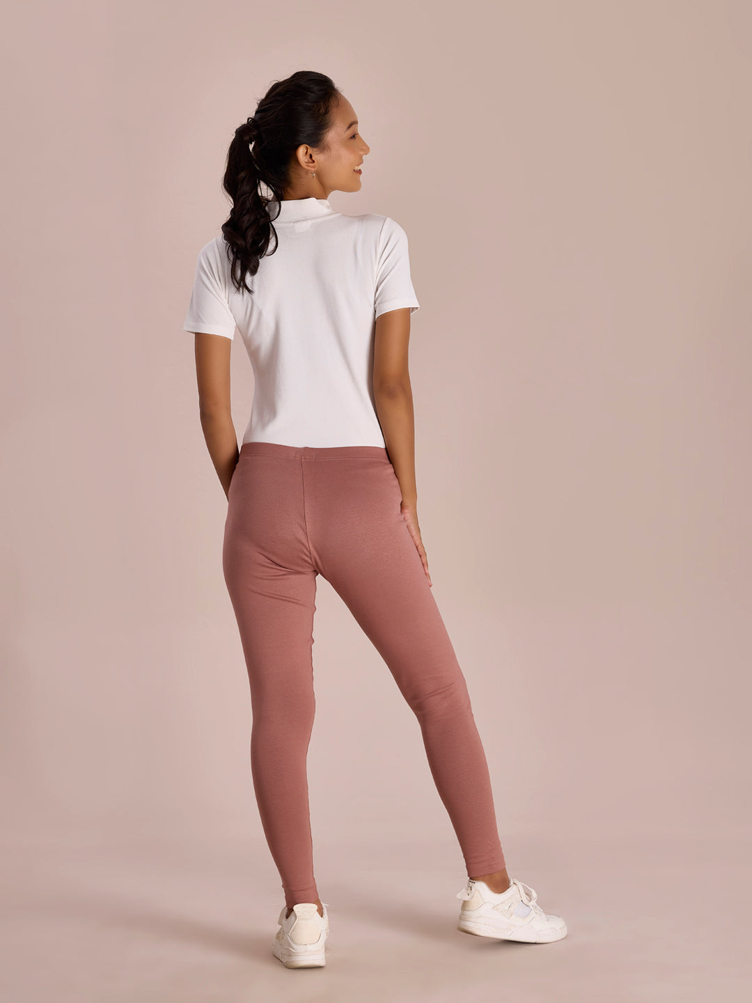 Dusty Pink Cotton Stretch Ribbed warm Leggings