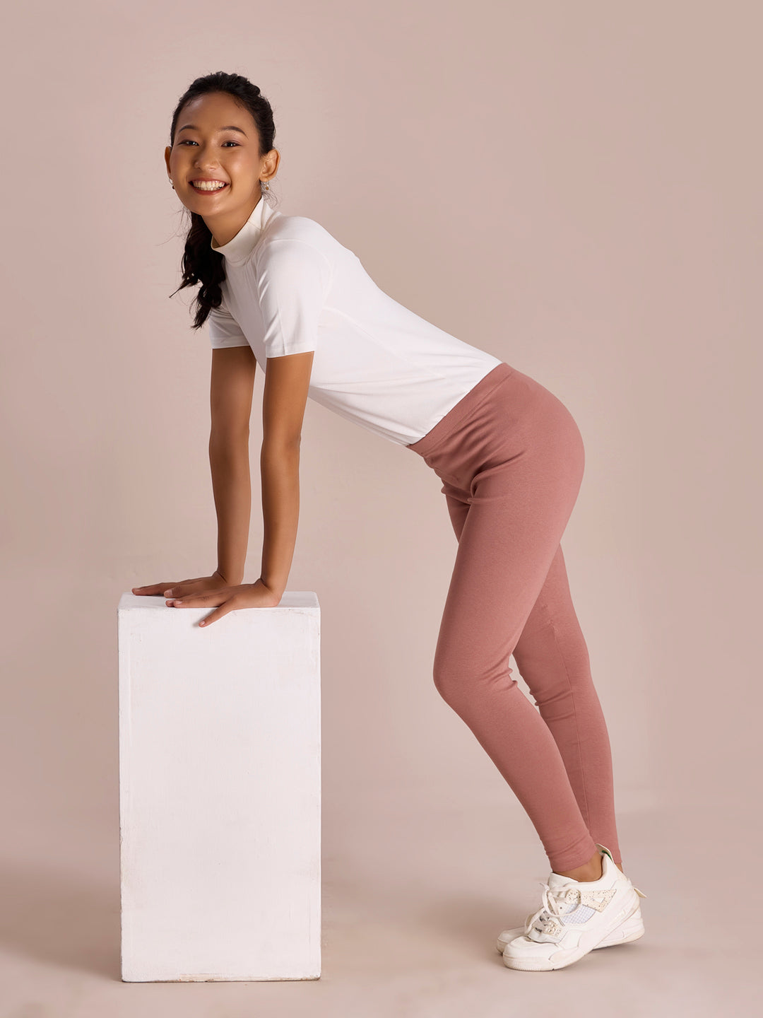 Dusty Pink Cotton Stretch Ribbed warm Leggings