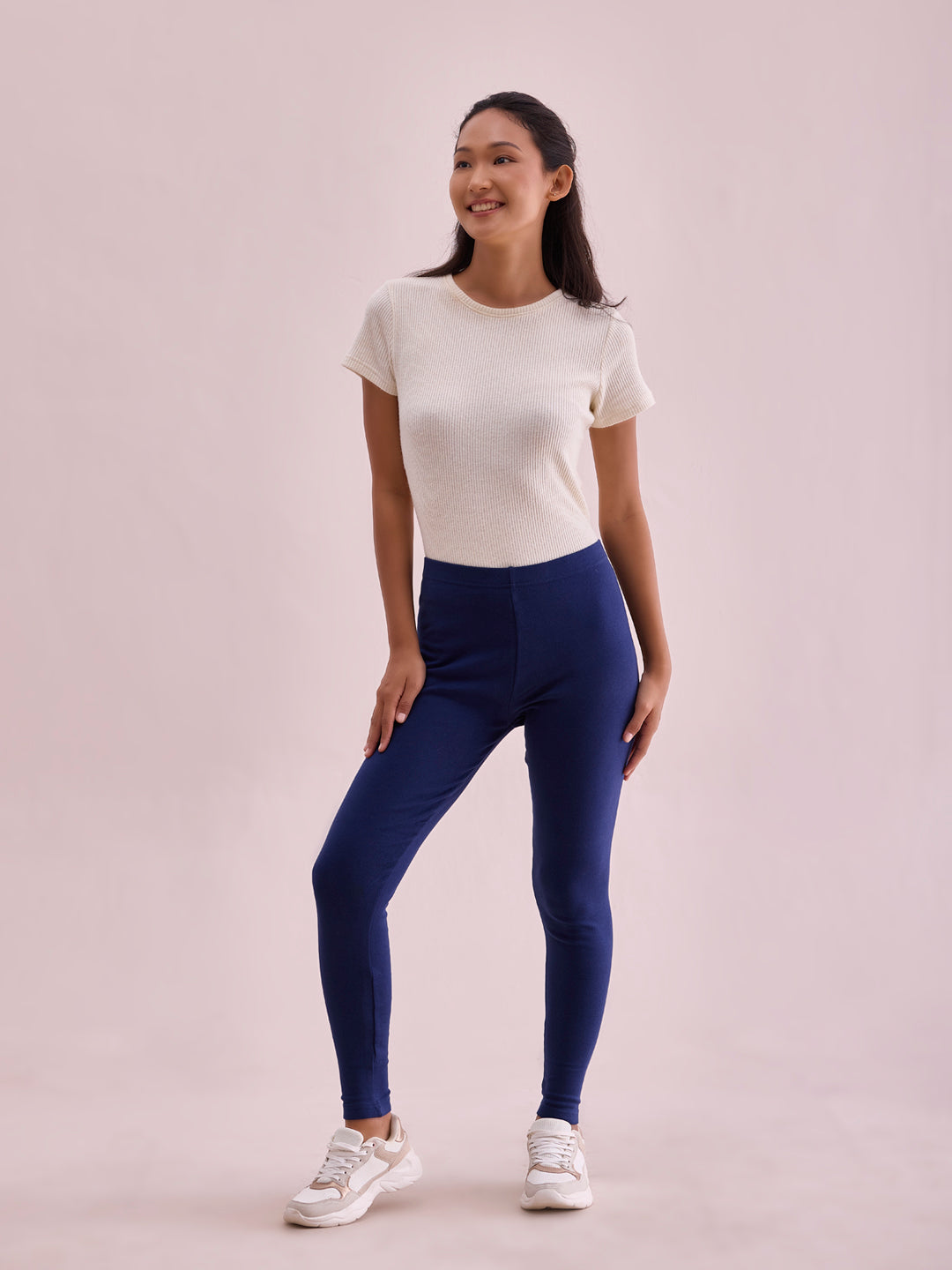 Navy Cotton Stretch Ribbed warm Leggings