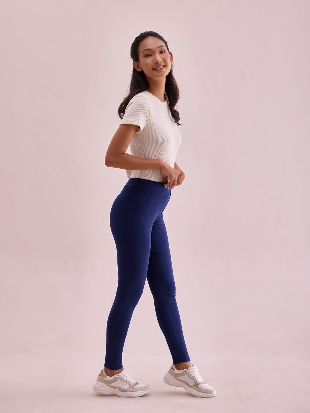 Navy Cotton Stretch Ribbed warm Leggings