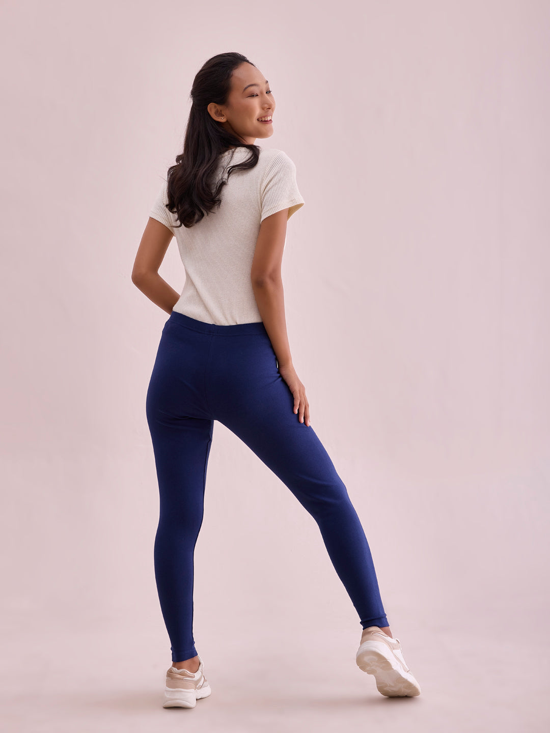 Navy Cotton Stretch Ribbed warm Leggings