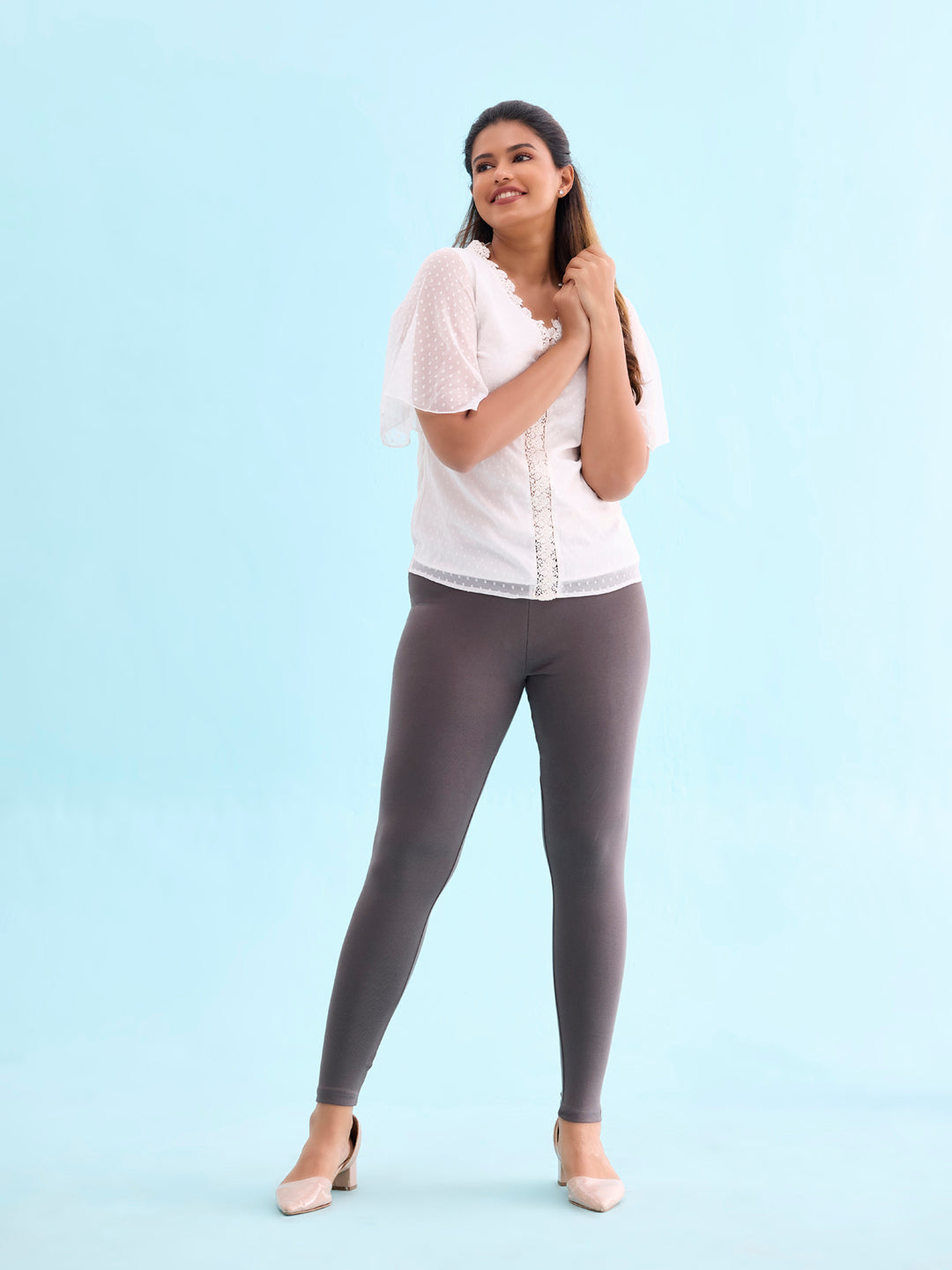 Silver Grey Cotton Stretch Ribbed warm Leggings