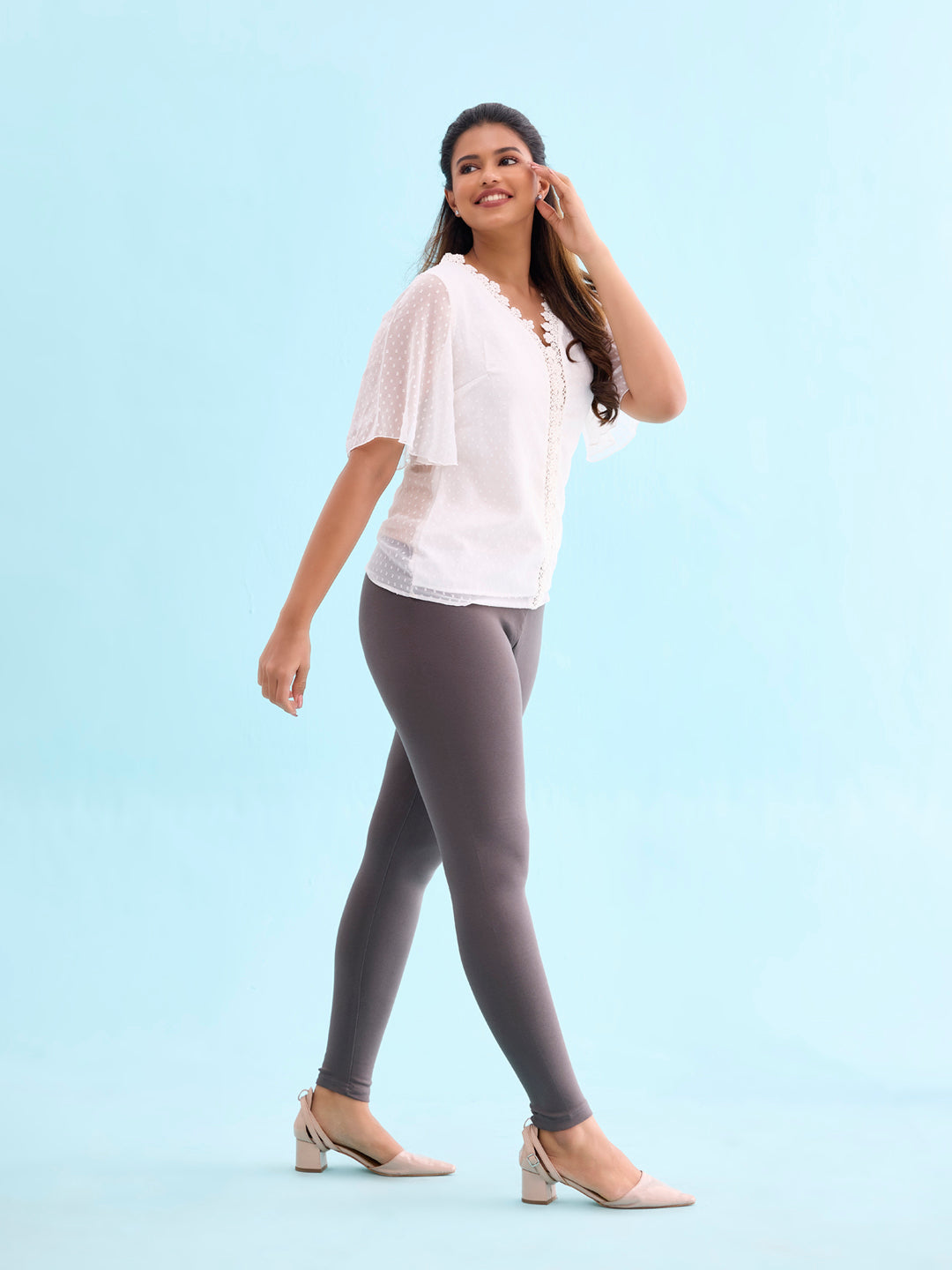 Silver Grey Cotton Stretch Ribbed warm Leggings