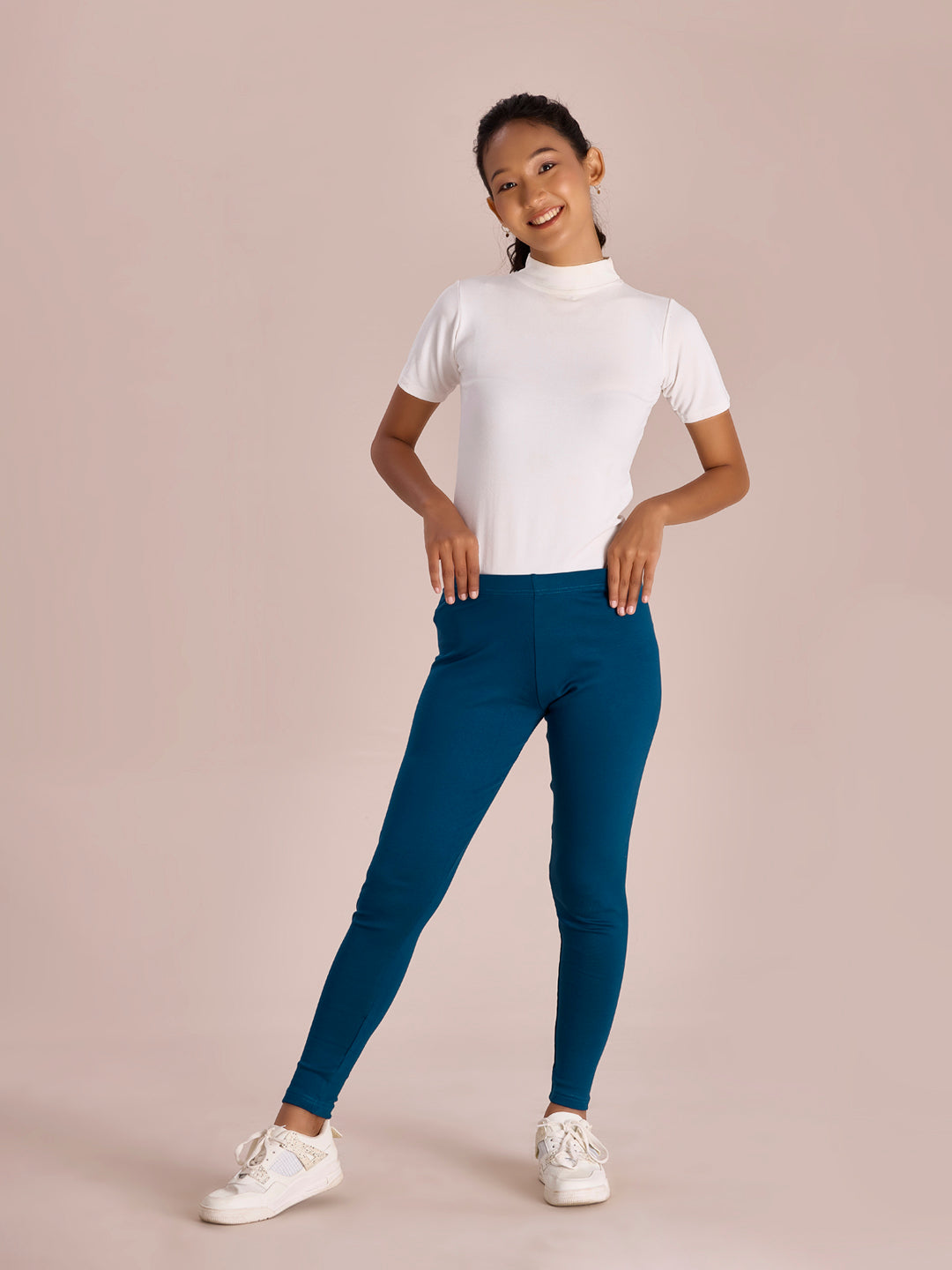 Turquoise Blue Cotton Stretch Ribbed warm Leggings